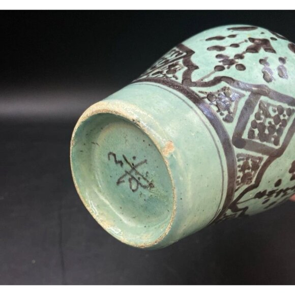 Safi 7” Vase Teal Green Brown Persian Middle Eastern Pottery Primitive READ - Picture 3 of 12